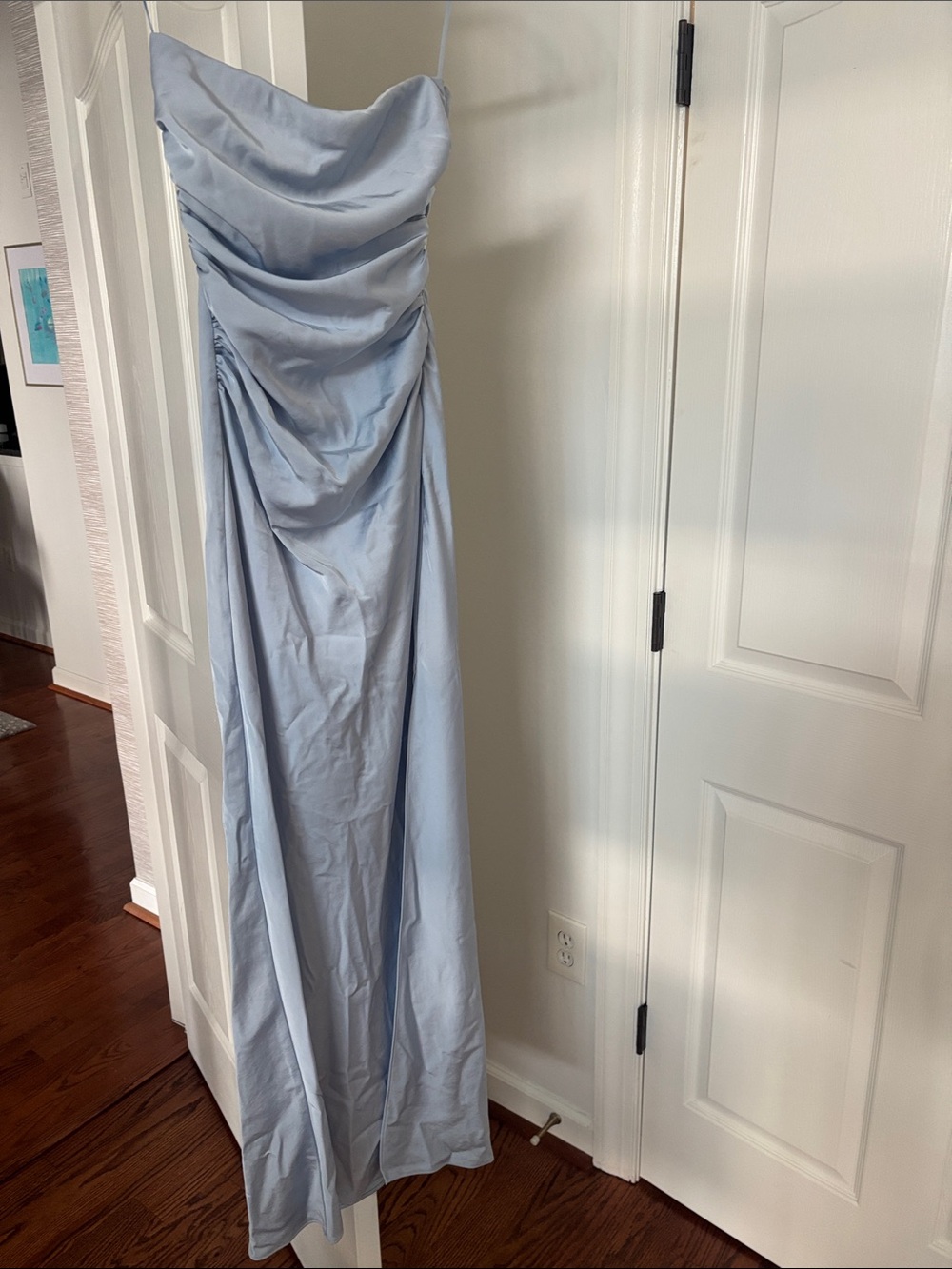 bec + bridge Strapless Draped Pale Blue Gown